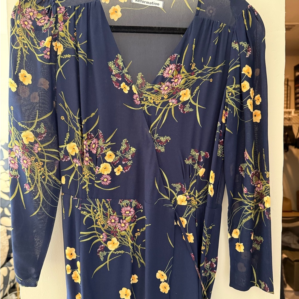 Reformation Navy Floral Dress